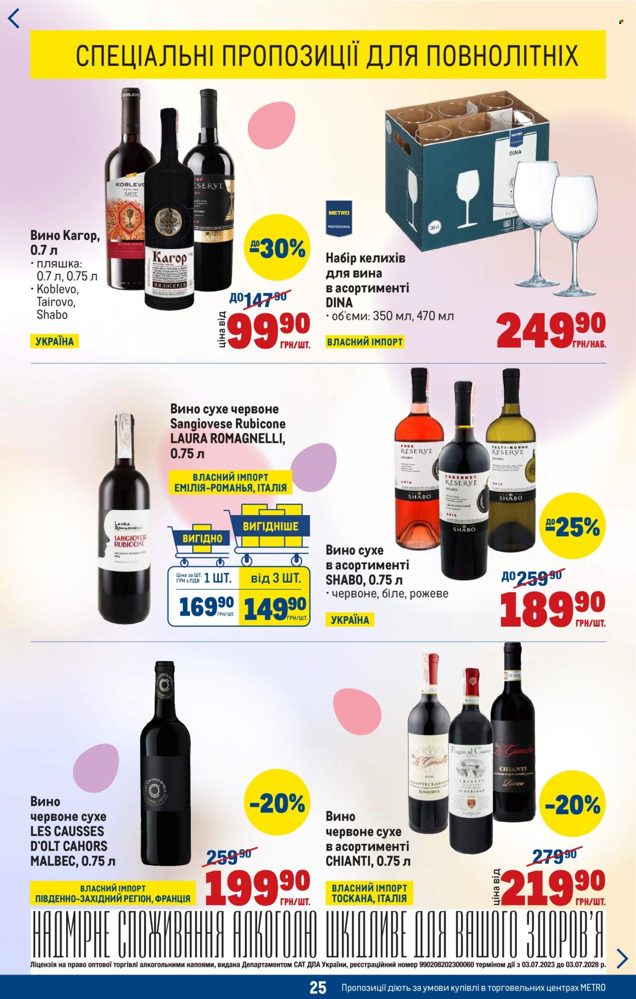 thumbnail - Акція МЕТРО - 24.04.2024 - 07.05.2024 - Товар зі знижкою - алкоголь, лящ, Chianti, вино, сухе вино, вино червоне, пляшка. Сторінка 25.
